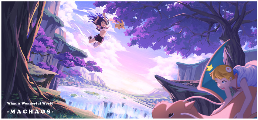 pikachu and dragonite (original and 1 more) drawn by machaos