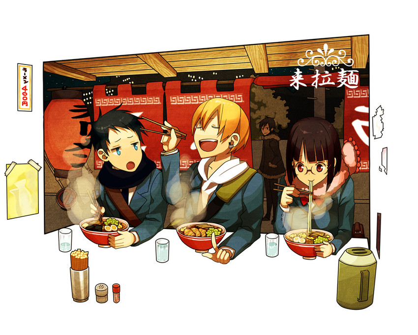 orihara izaya, sonohara anri, ryuugamine mikado, and kida masaomi (durarara!!) drawn by houhou_(black_lack)