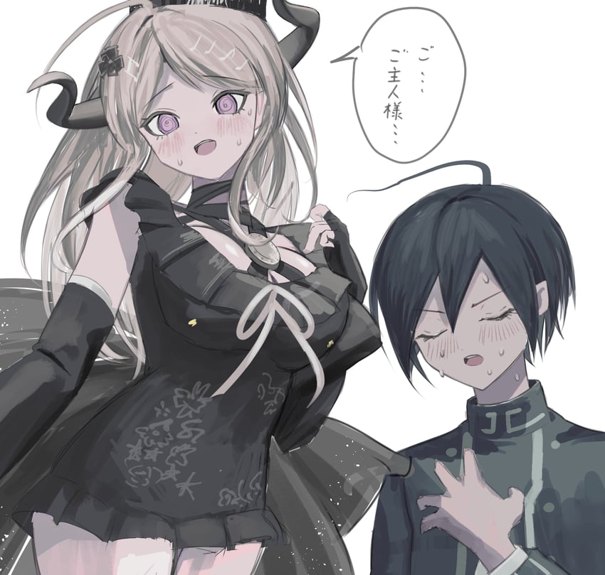 saihara shuichi, akamatsu kaede, and shinigami (danganronpa and 2 more) drawn by sukizukiko