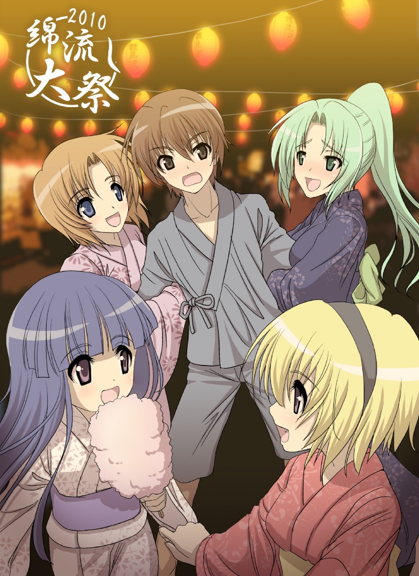 furude rika, ryuuguu rena, houjou satoko, sonozaki mion, and maebara keiichi (higurashi no naku koro ni) drawn by youshuu