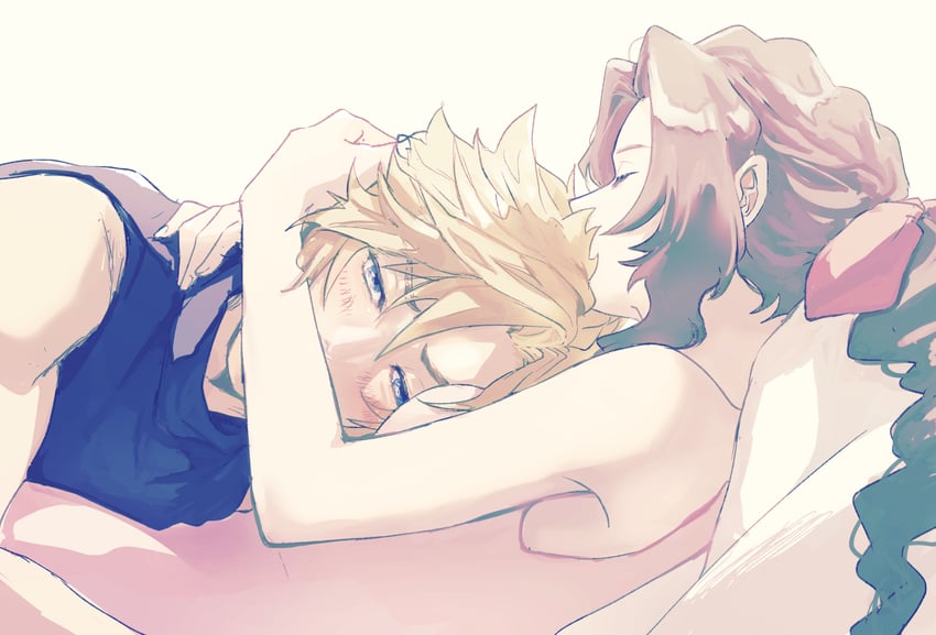 cloud strife and aerith gainsborough (final fantasy and 1 more) drawn by demi_co