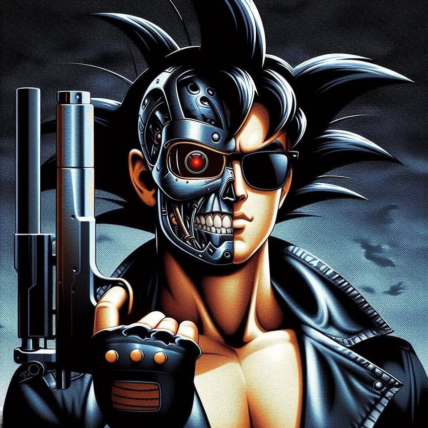 son goku and t-800 (dragon ball and 2 more)