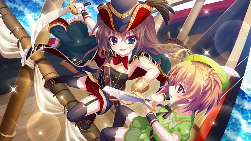 shikimiya mana, shikimiya aone, peter pan, and captain hook (re:stage! and 1 more) drawn by izumi_tsubasu