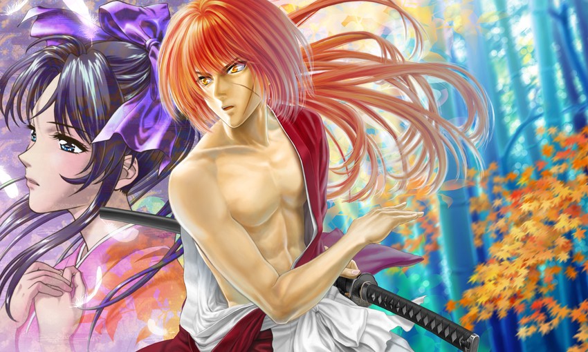 himura kenshin and kamiya kaoru (rurouni kenshin) drawn by tougami