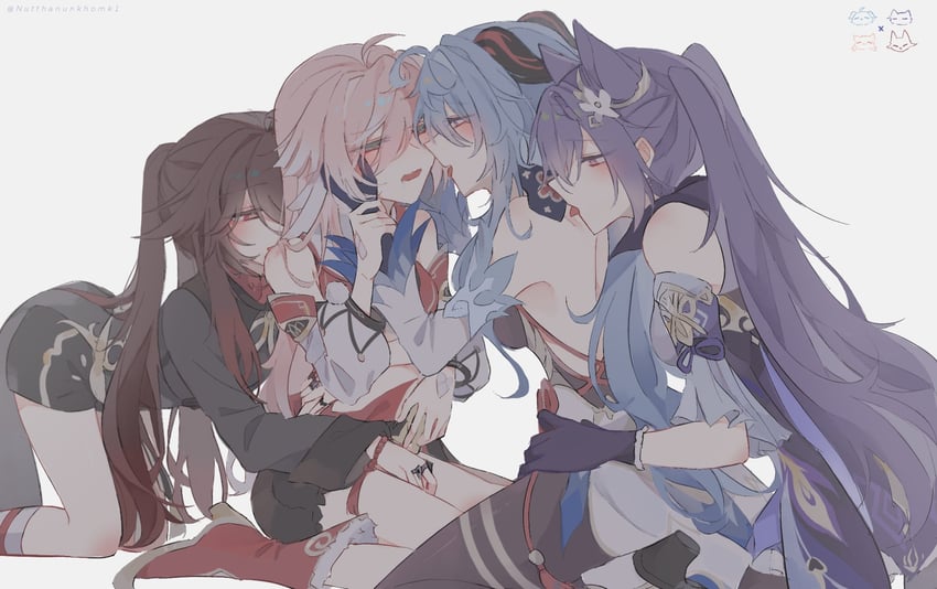 ganyu, hu tao, keqing, and yanfei (genshin impact) drawn by nutthanunkhomk1