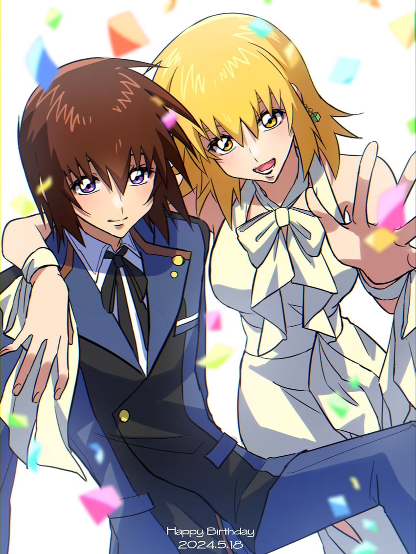 cagalli yula athha and kira yamato (gundam and 2 more) drawn by rrrisyf