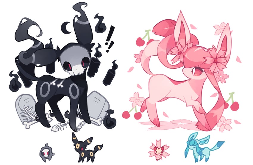 umbreon, glaceon, duskull, and cherrim (original and 1 more) drawn by charamells