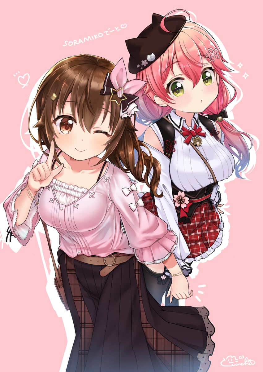 sakura miko and tokino sora (hololive) drawn by yuncha