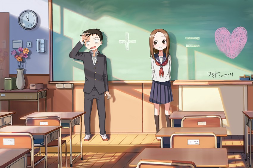 takagi-san and nishikata (karakai jouzu no takagi-san) drawn by zeng$_(zwj)