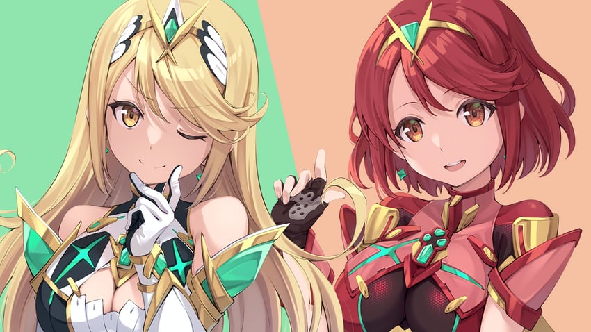 pyra and mythra (xenoblade chronicles and 1 more) drawn by amerika_juu_pan