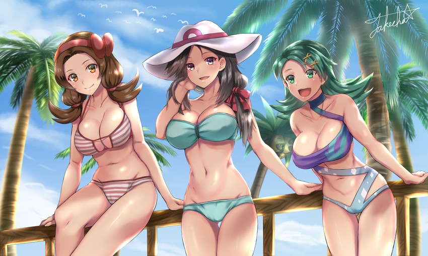 leaf, lyra, and kris (pokemon and 3 more) drawn by takecha