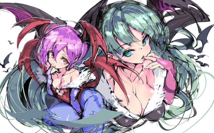 morrigan aensland and lilith (darkstalkers) drawn by fujishima-sei_ichi-gou