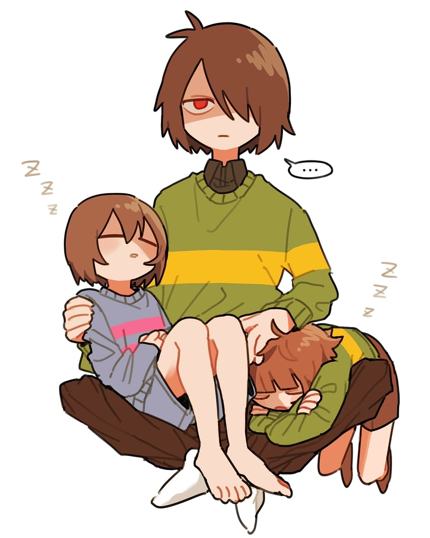 frisk, chara, and kris (undertale and 1 more) drawn by tadeno