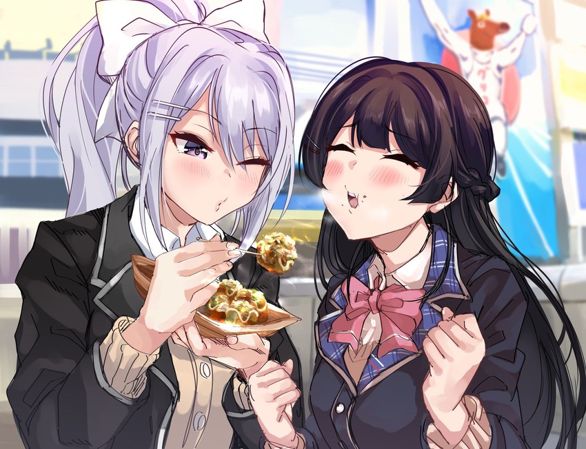 tsukino mito, higuchi kaede, bacharu, and glico man (nijisanji and 2 more) drawn by shashaki