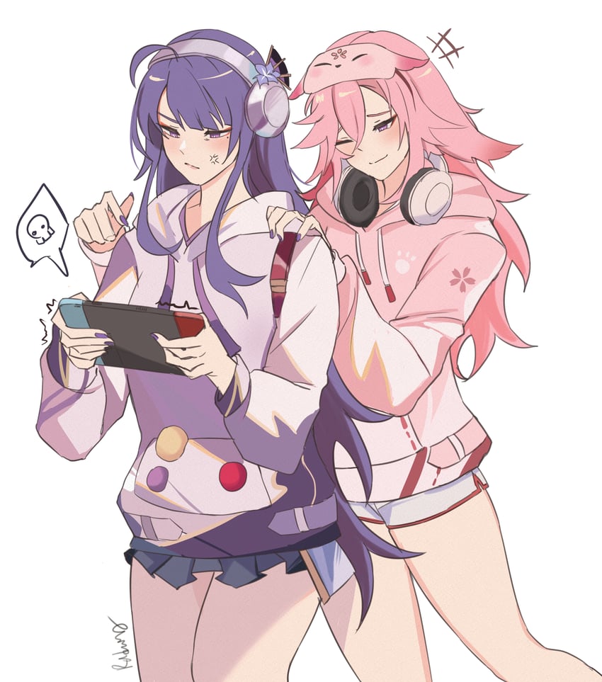 raiden shogun and yae miko (genshin impact) drawn by rudang