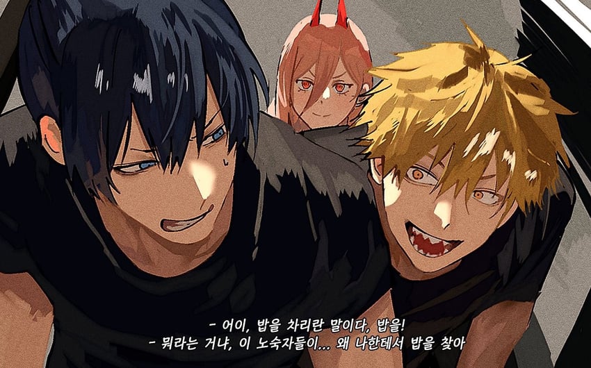 power, denji, and hayakawa aki (chainsaw man) drawn by aipacaboi