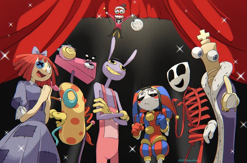 pomni, jax, ragatha, caine, gangle, and 3 more (the amazing digital circus) drawn by sonokare