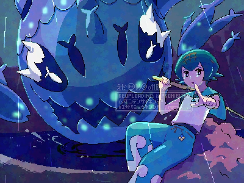 lana and wishiwashi (pokemon and 1 more) drawn by o1168w