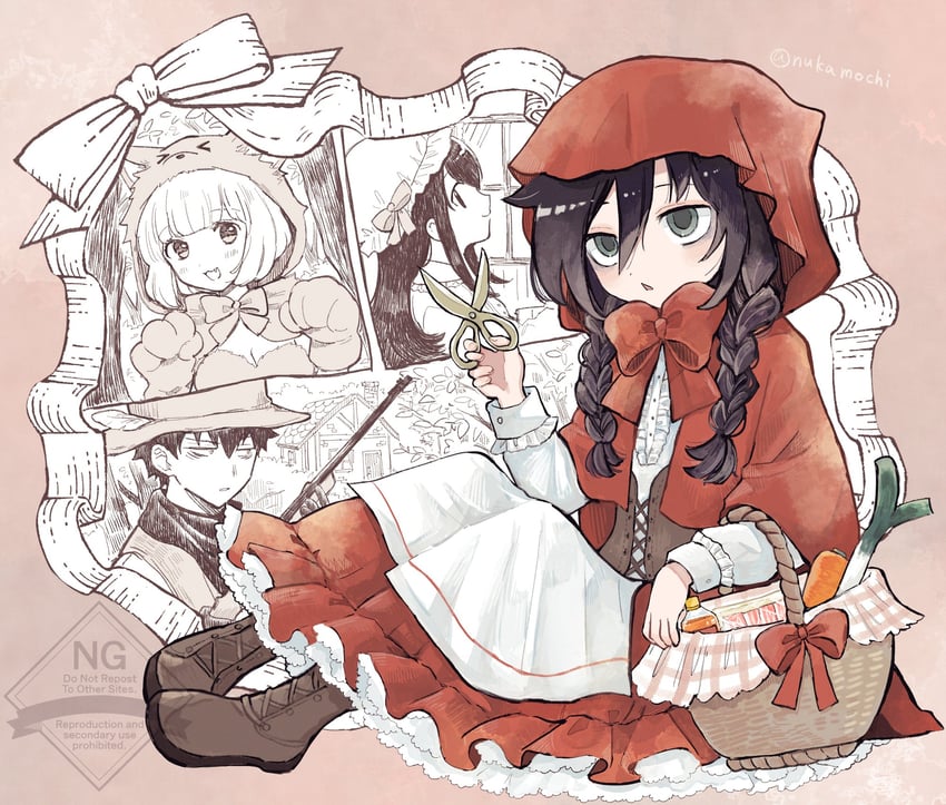 kuroki tomoko, little red riding hood, big bad wolf, kuroki tomoki, naruse yuu, and 3 more (watashi ga motenai no wa dou kangaetemo omaera ga warui! and 1 more) drawn by nuka_(nukamochi)