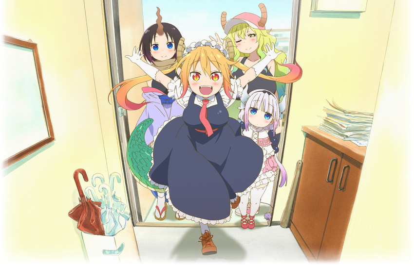 kanna kamui, tohru, lucoa, and elma (kobayashi-san chi no maidragon) drawn by kadowaki_miku