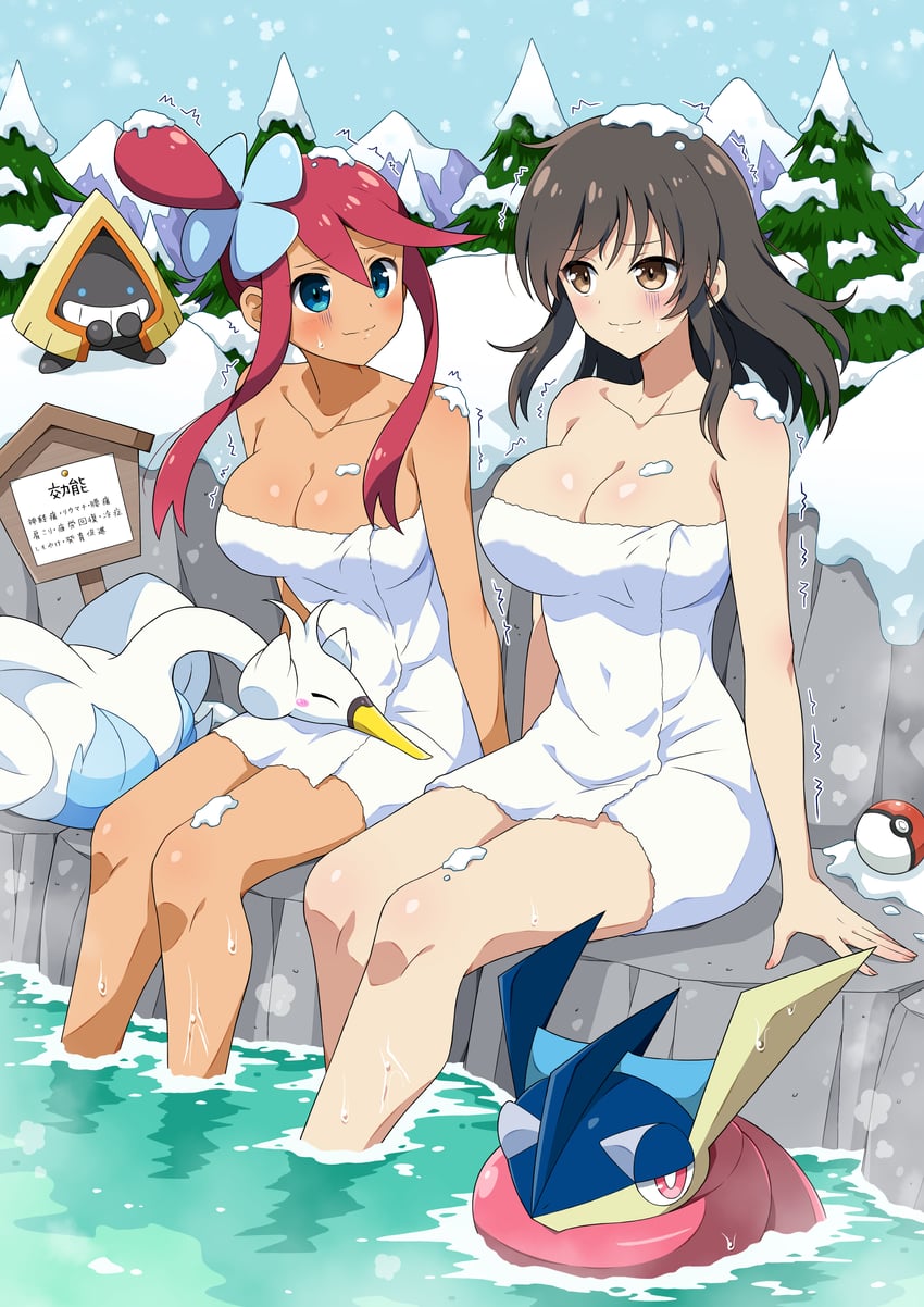 skyla, greninja, asuka, swanna, and snorunt (pokemon and 4 more) drawn by eggman_(ni_tamagoex)