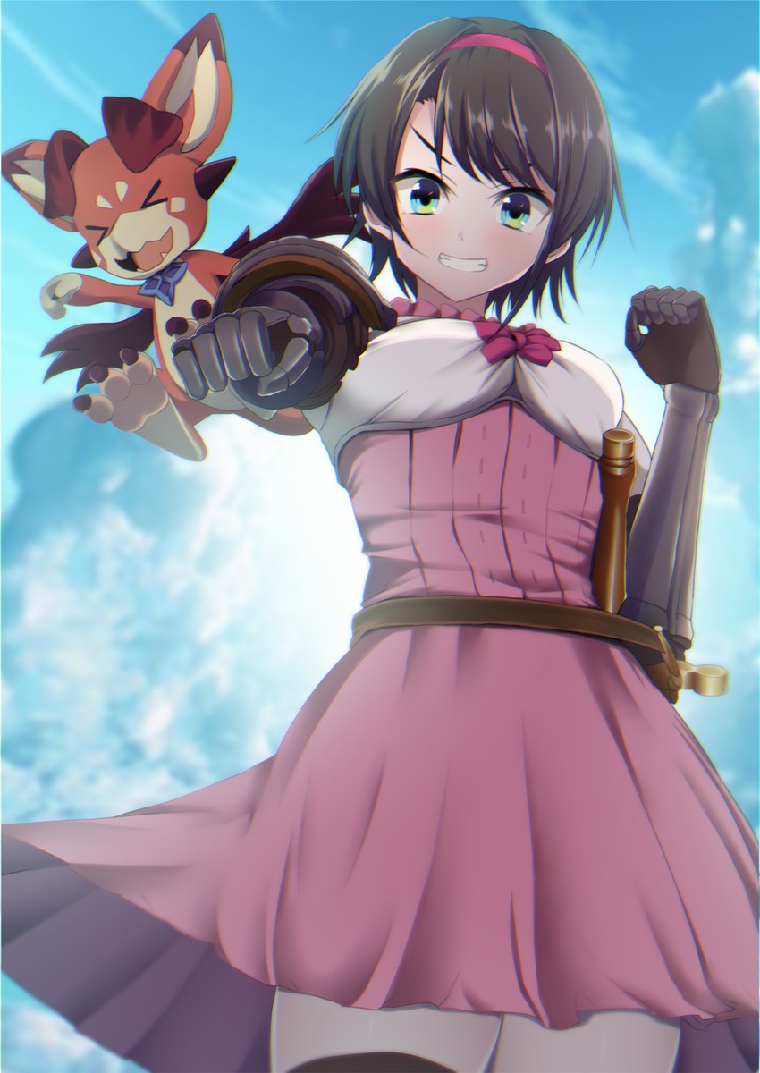 oozora subaru, djeeta, fighter, and vyrn (hololive and 1 more) drawn by ashino_moto