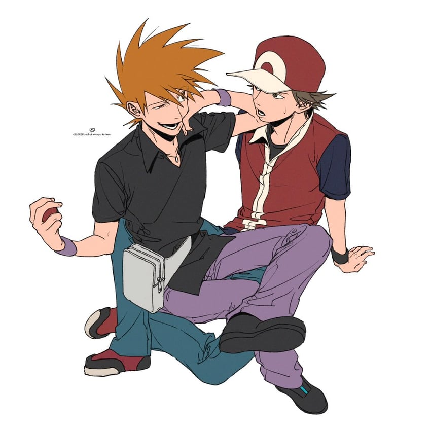 red and blue oak (pokemon and 1 more) drawn by 55oshimechan