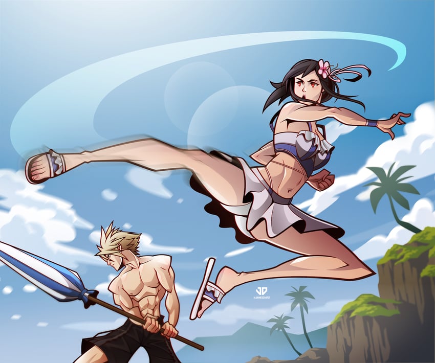 tifa lockhart and cloud strife (final fantasy and 3 more) drawn by james_diato