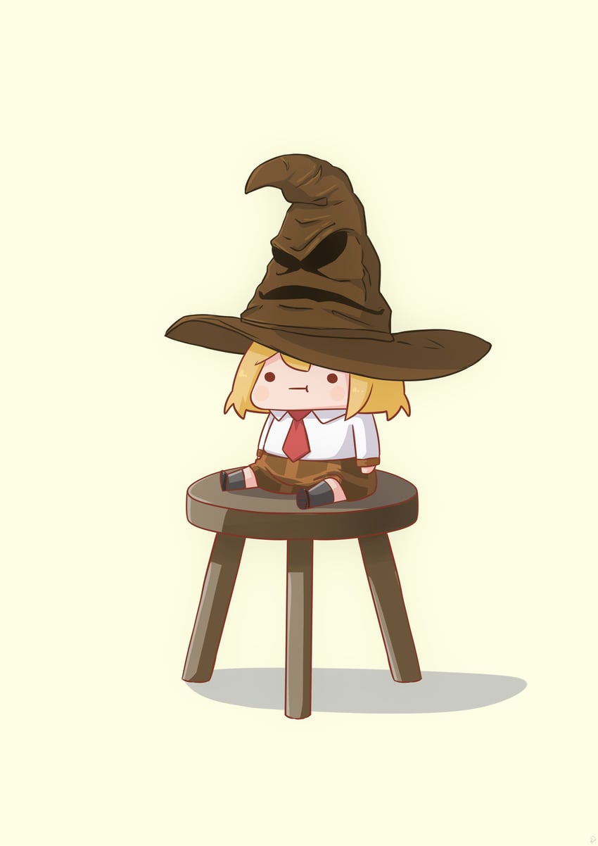 watson amelia, smol ame, and sorting hat (hololive and 3 more) drawn by phdpigeon