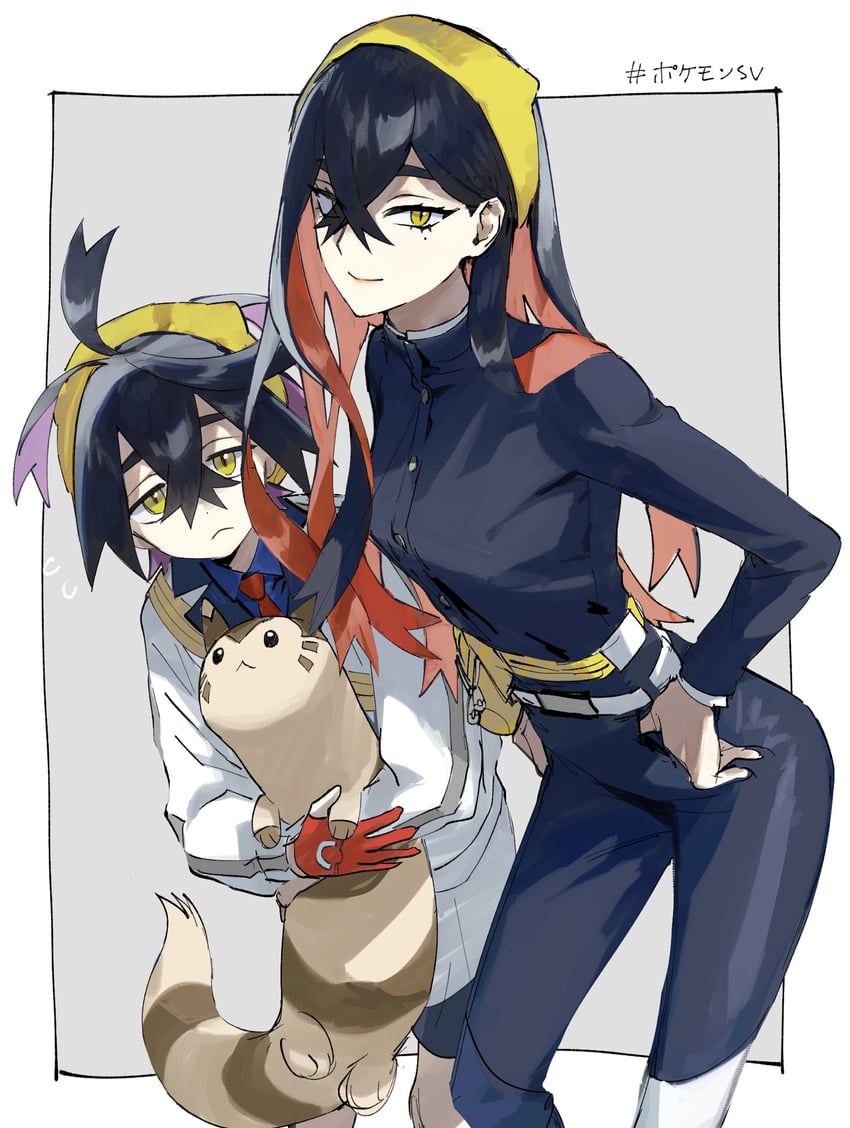 kieran, carmine, and furret (pokemon and 1 more) drawn by unyu_(unnuluv)