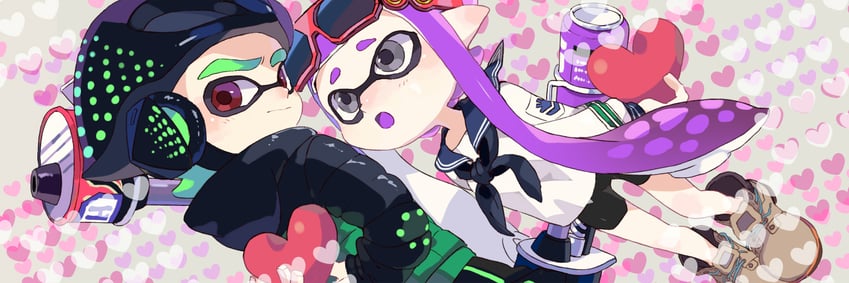 inkling player character, inkling girl, and inkling boy (splatoon) drawn by shiohi