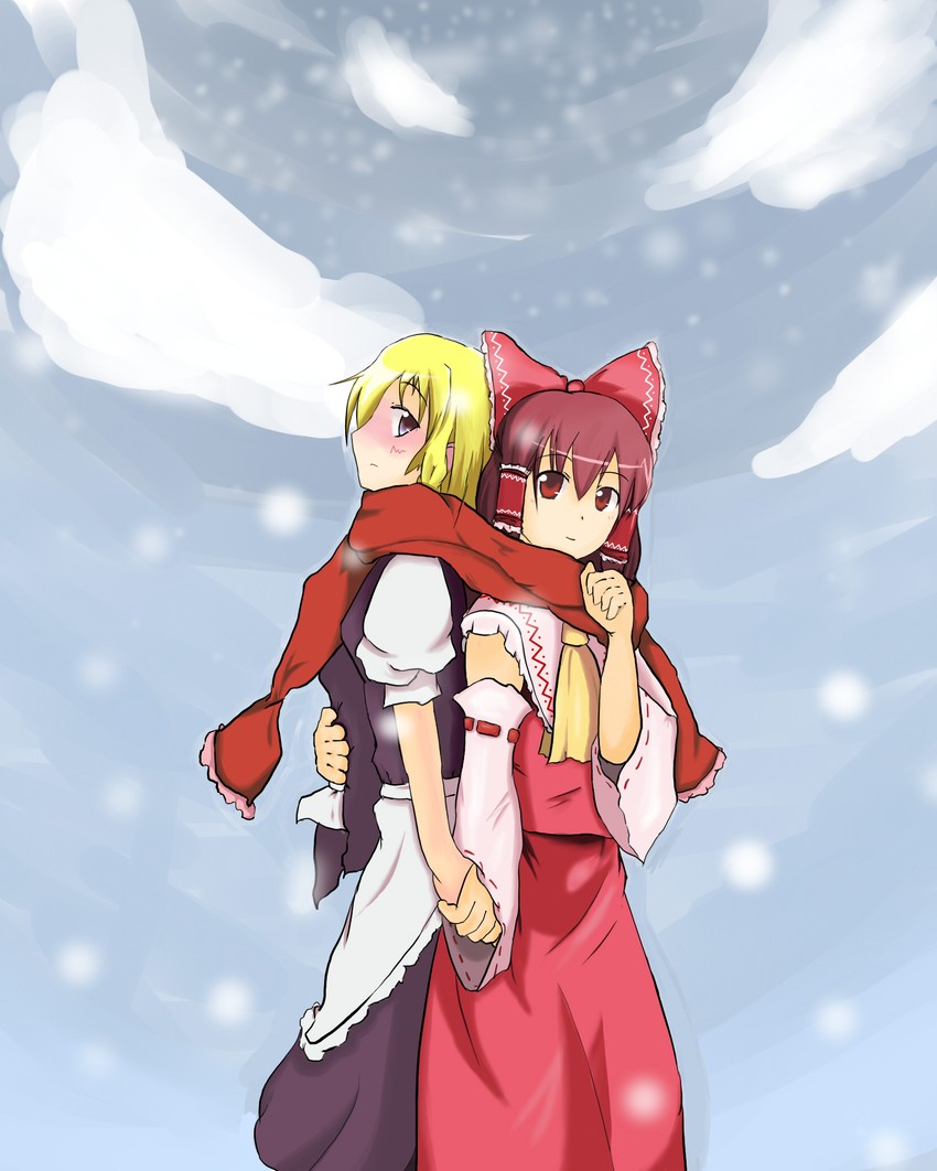 hakurei reimu and kirisame marisa (touhou) drawn by haru_(sawatari)