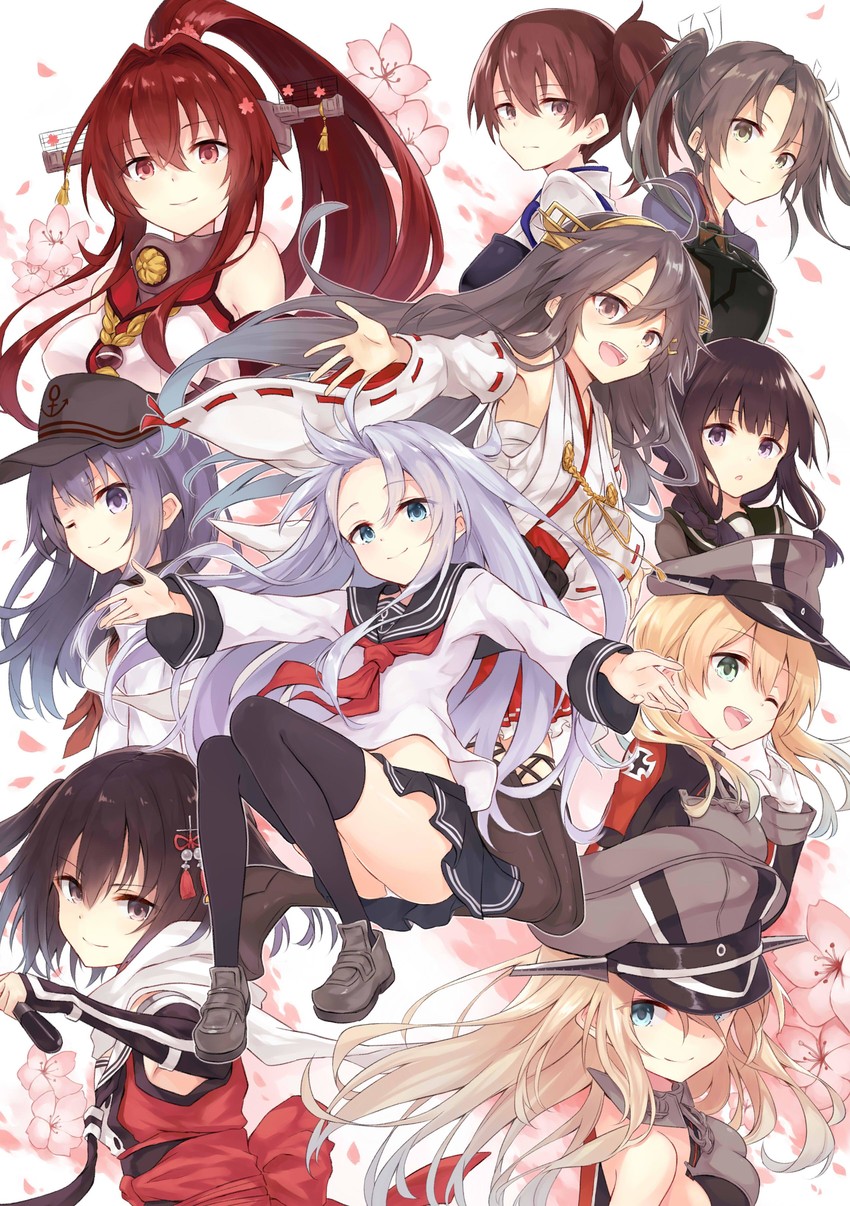 kaga, hibiki, akatsuki, zuikaku, haruna, and 10 more (kantai collection) drawn by azuuru