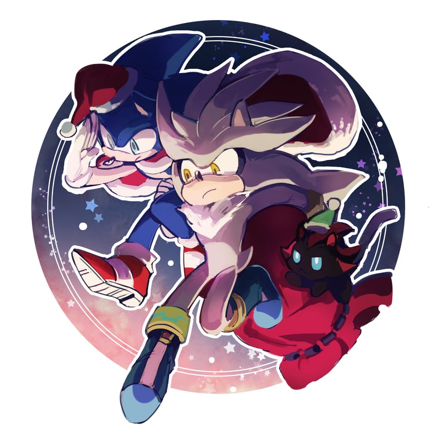 sonic the hedgehog, silver the hedgehog, dark chao, and shadow chao (sonic) drawn by lenmeu