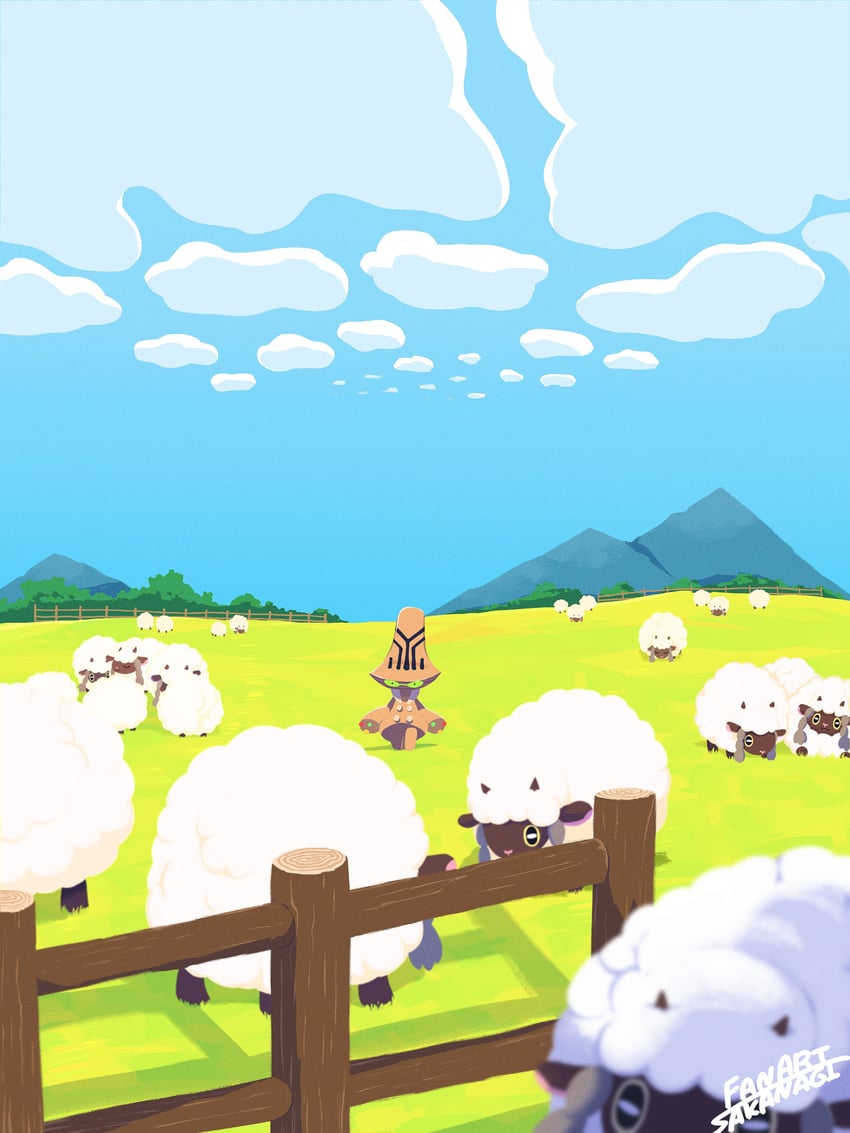 wooloo and beheeyem (pokemon) drawn by sakanagi_(a_r_co)