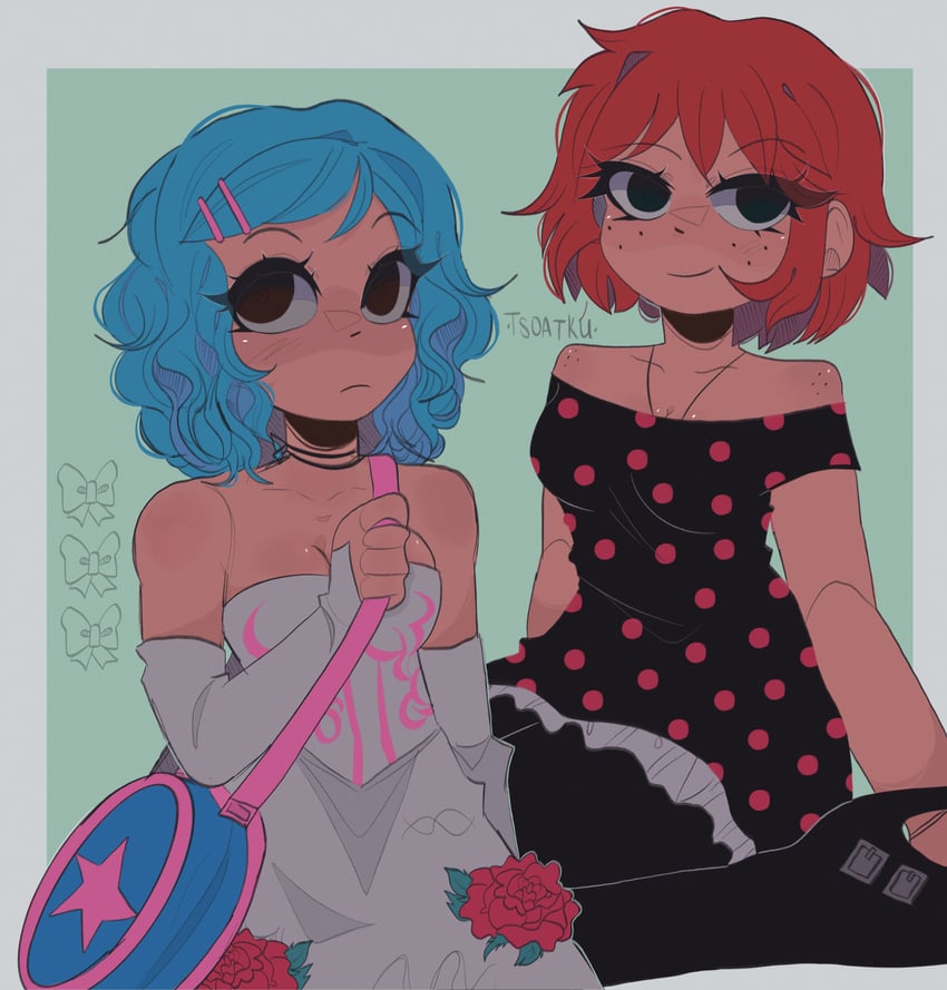 ramona flowers and kim pine (scott pilgrim) drawn by kumothz