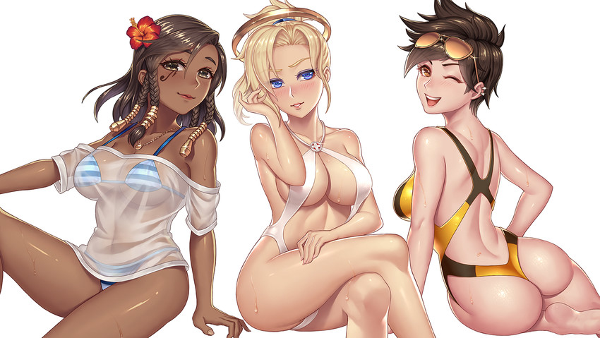 mercy, tracer, and pharah (overwatch and 1 more) drawn by hayate_(leaf98k)