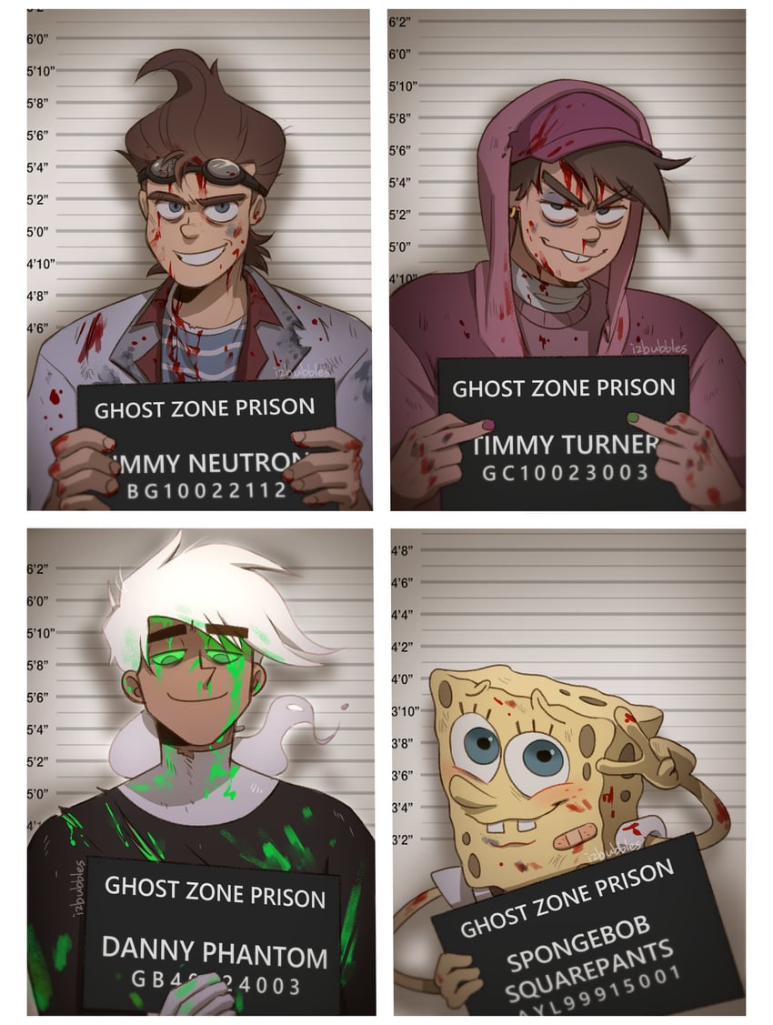 spongebob squarepants, timmy turner, danny fenton, jimmy neutron, and danny phantom (spongebob squarepants and 5 more) drawn by izzy_(izbubbles)