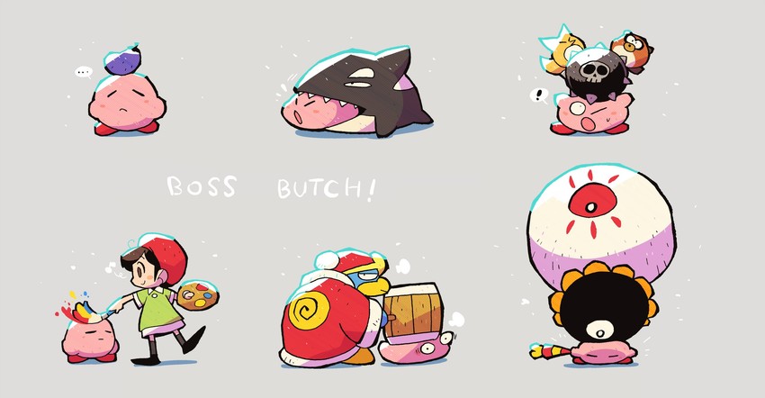 kirby, king dedede, dark matter, zero, ado, and 3 more (kirby and 1 more) drawn by rariatto_(ganguri)