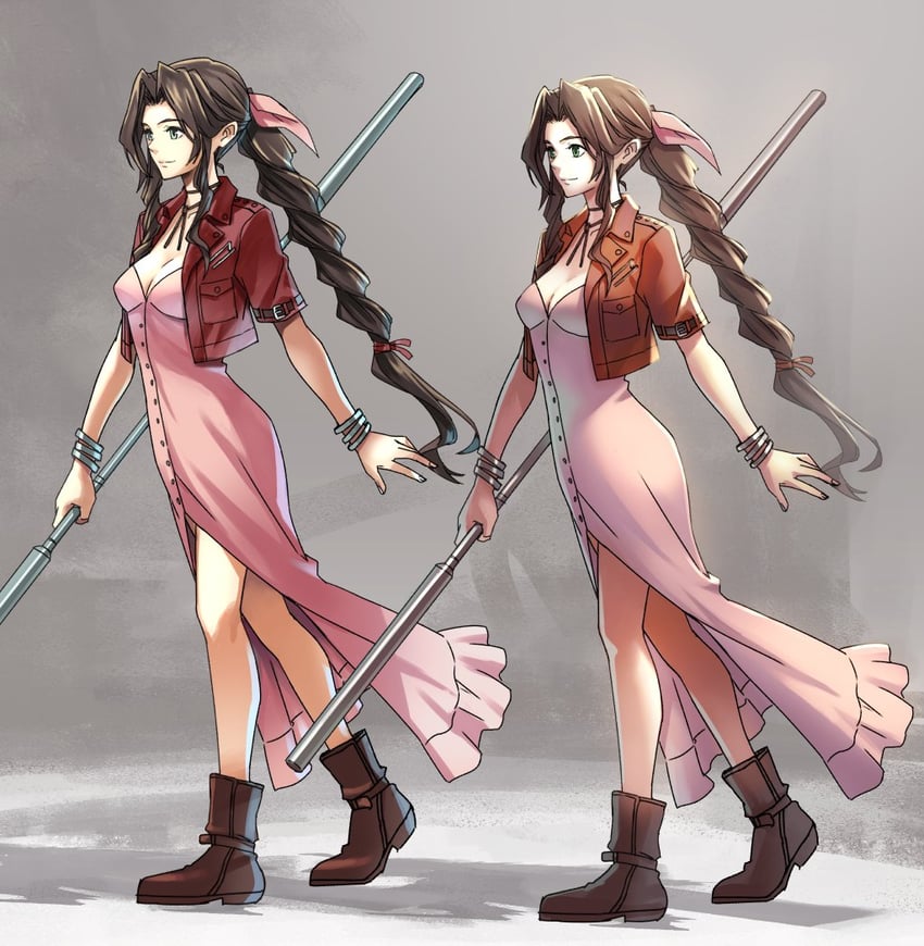 aerith gainsborough (final fantasy and 2 more) drawn by decoponmagi