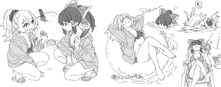 hakurei reimu and kirisame marisa (touhou) drawn by mero_(starfish_jcs)
