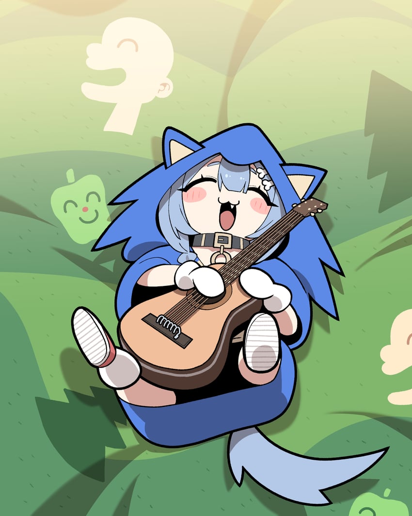 inugami korone, sonic the hedgehog, and listener (hololive and 1 more) drawn by cocomayo29_(tomato)