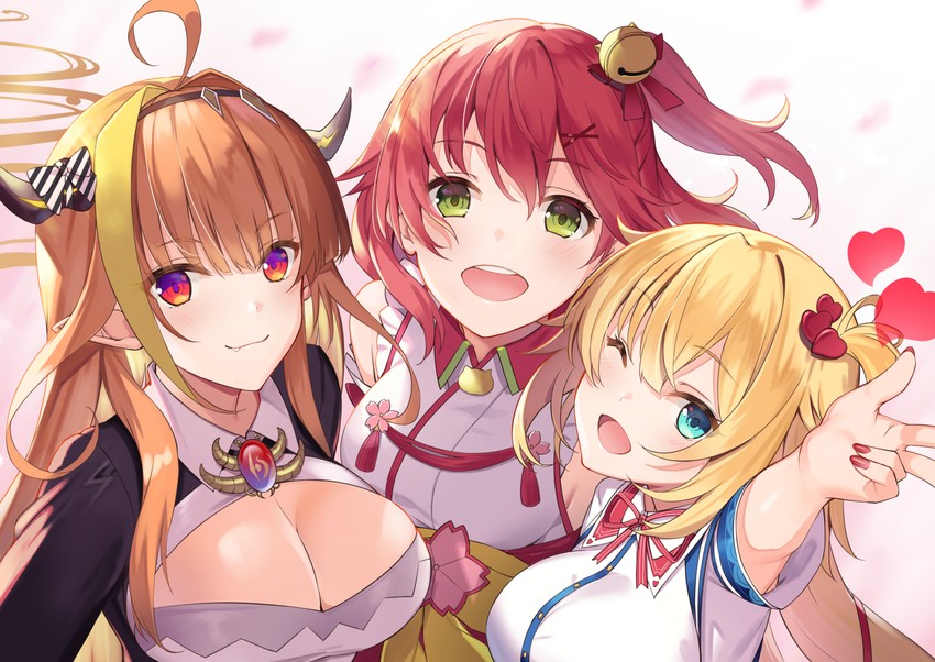 sakura miko, kiryu coco, and akai haato (hololive) drawn by akanebi
