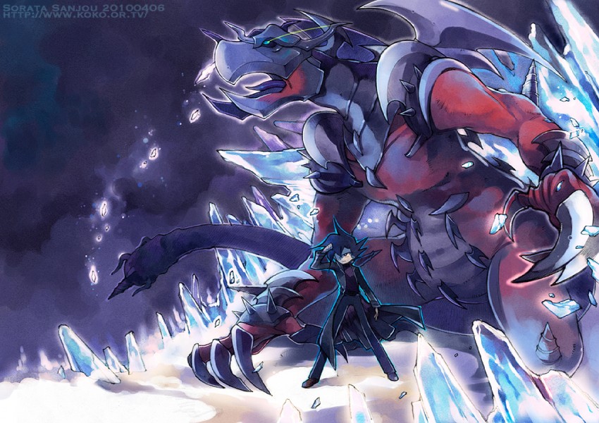 manjoume jun and armed dragon lv 7 (yu-gi-oh! and 1 more) drawn by sanjou_sorata