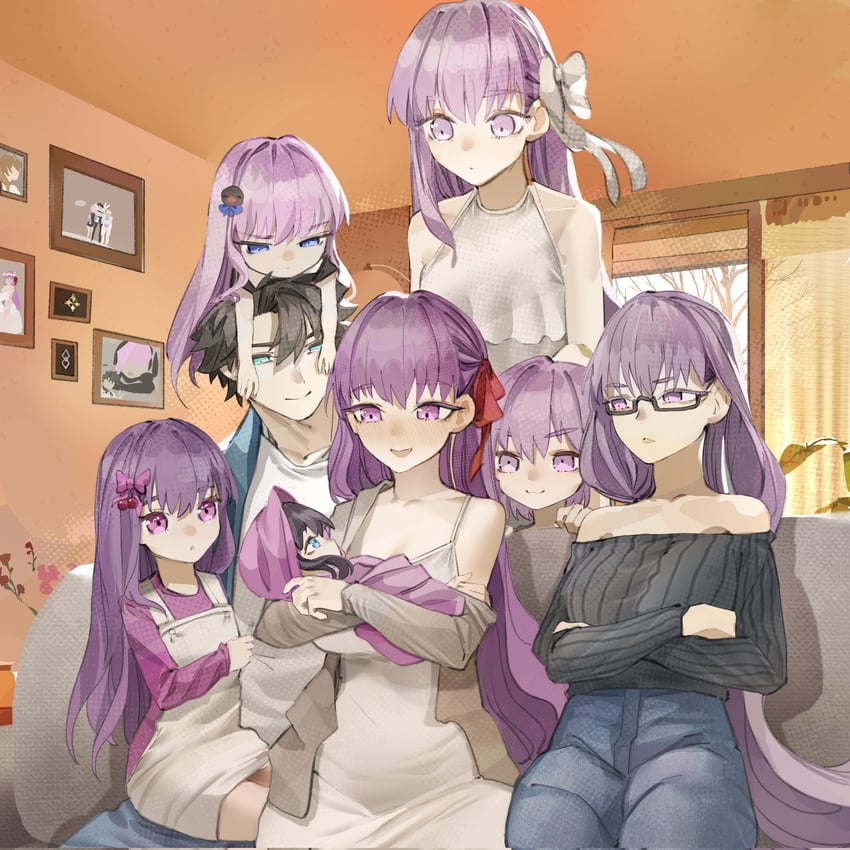 fujimaru ritsuka, bb, meltryllis, passionlip, kingprotea, and 2 more (fate and 1 more) drawn by obazzotto