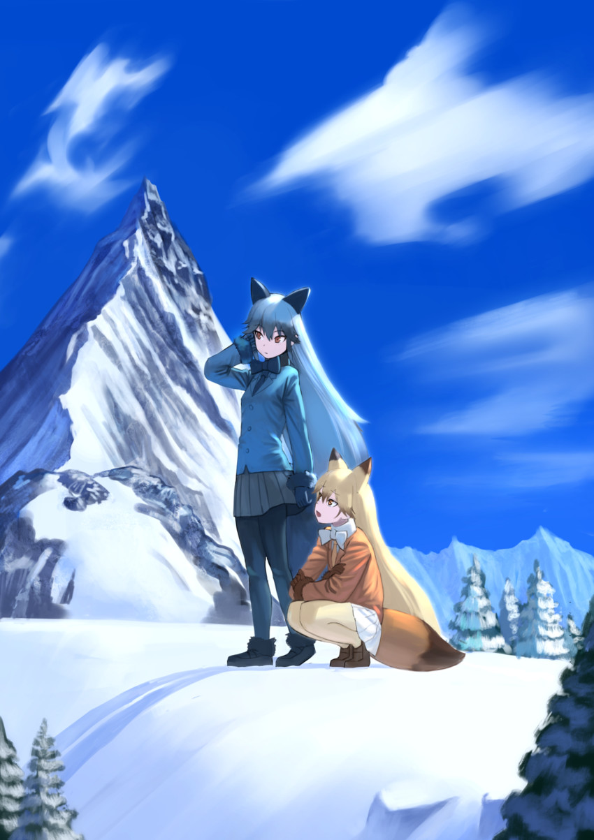 silver fox and ezo red fox (kemono friends) drawn by wasabi60