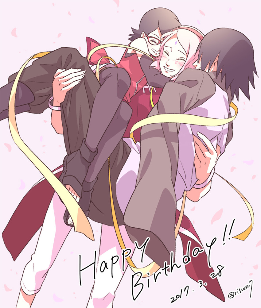 haruno sakura, uchiha sasuke, and uchiha sarada (naruto) drawn by risuo