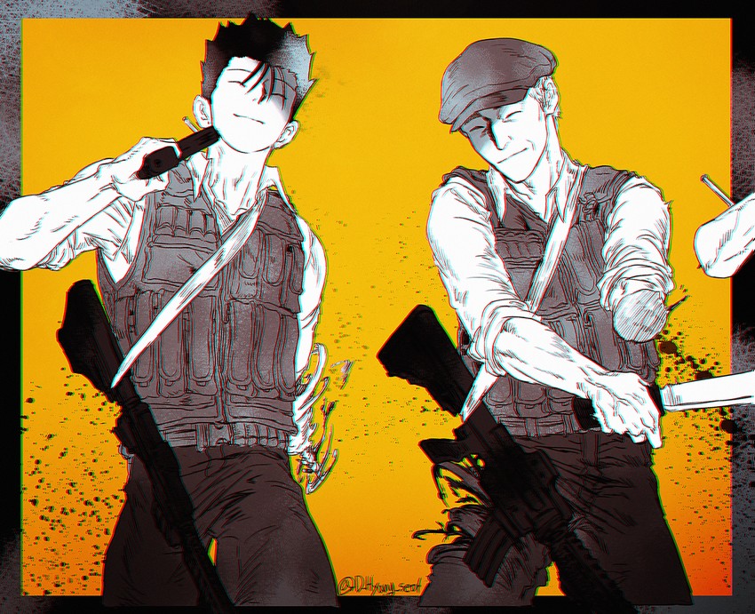 shimazaki ryo and satou (mob psycho 100 and 1 more) drawn by leeis_cool