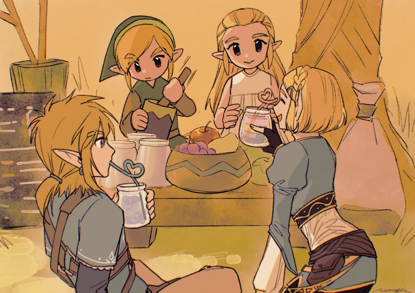 link and princess zelda (the legend of zelda and 2 more) drawn by mouyi
