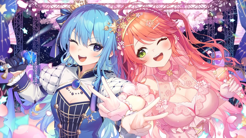 hoshimachi suisei and sakura miko (hololive) drawn by tang-du